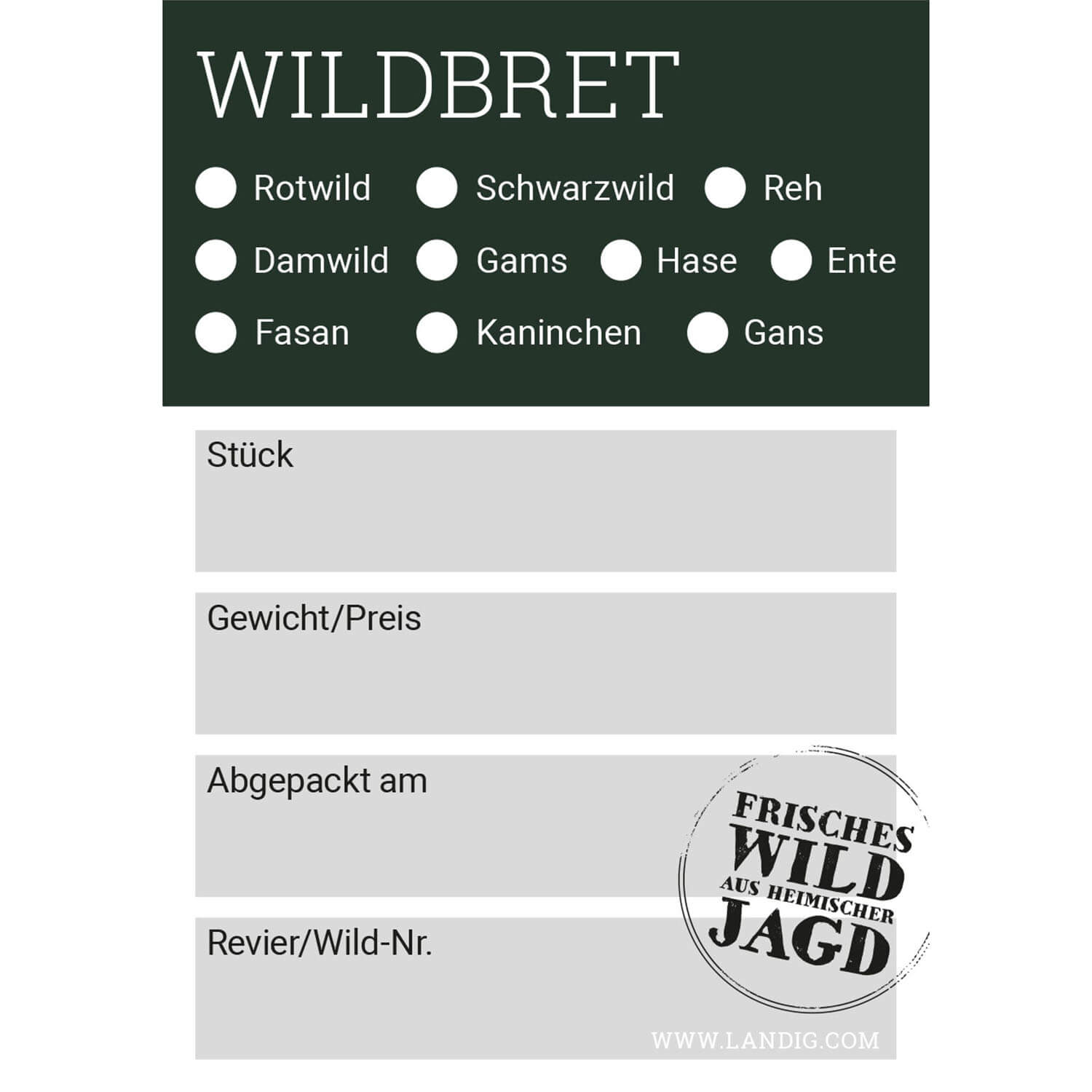 Landig hunting labels - Game & Food Processing