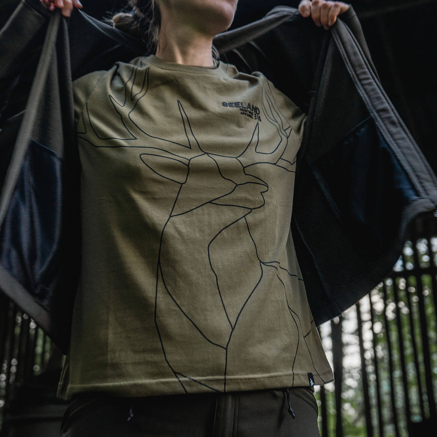  Seeland Ladies T-Shirt Deer On Line (Military Olive)